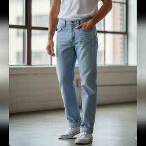 Y2K Wrangler Mens Light-Wash Straight-Leg Blue Jeans, 33x30